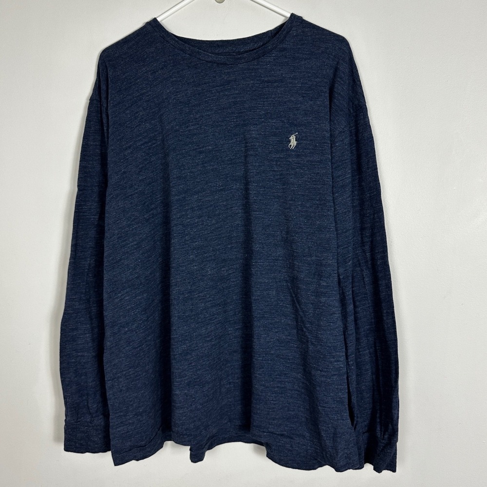 Ralph Lauren Long Sleeve Crew Neck Tee Mens Sz XXL Heathered Blue T-Shirt Cotton